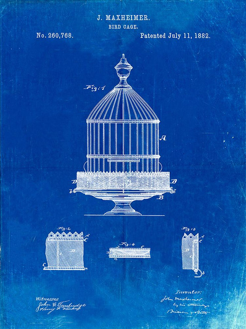 PP683-Faded Blueprint Vintage Birdcage Patent Poster Poster Print - Cole Borders
