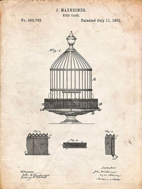 PP683-Vintage Parchment Vintage Birdcage Patent Poster Poster Print - Cole Borders