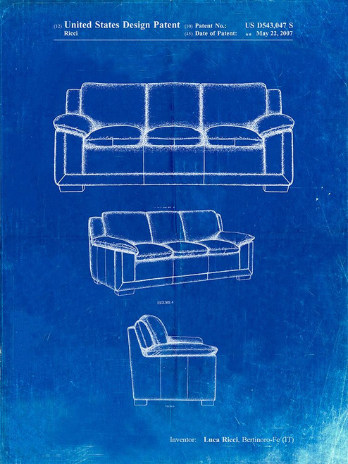 PP671-Faded Blueprint Couch Patent Poster Poster Print - Cole Borders