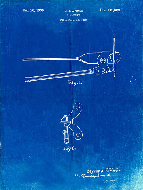 PP677-Faded Blueprint Can Opener Patent Poster Poster Print - Cole Borders