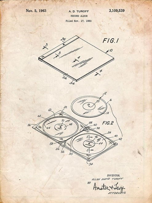 PP1008-Vintage Parchment Record Album Patent Poster Poster Print - Cole Borders