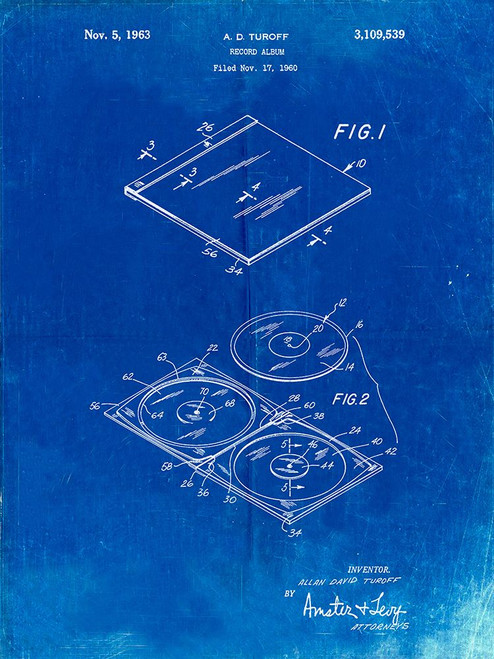 PP1008-Faded Blueprint Record Album Patent Poster Poster Print - Cole Borders