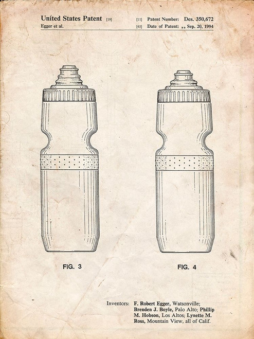 PP669-Vintage Parchment Cycling Water Bottle Patent Poster Poster Print - Cole Borders