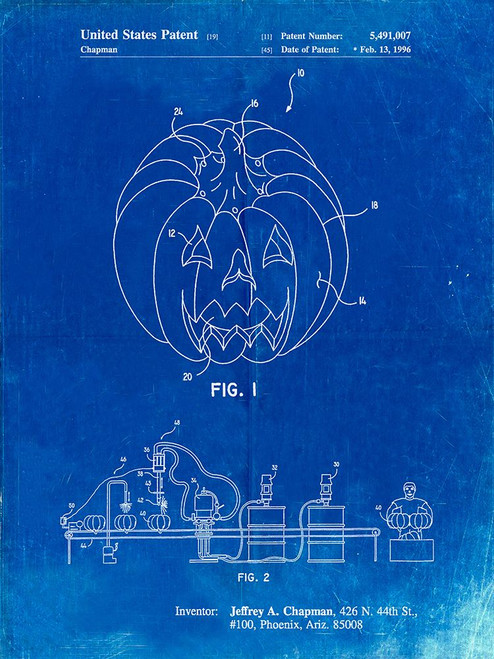 PP1003-Faded Blueprint Pumpkin Patent Poster Poster Print - Cole Borders
