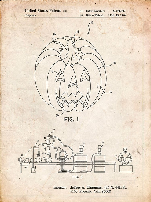 PP1003-Vintage Parchment Pumpkin Patent Poster Poster Print - Cole Borders