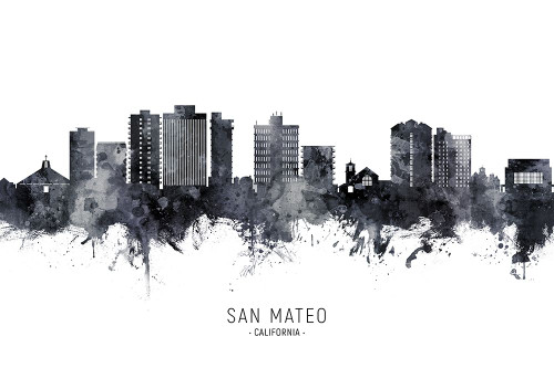 San Mateo California Skyline Poster Print - Michael Tompsett