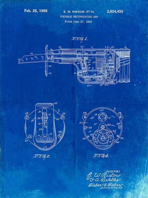 PP996-Faded Blueprint Portable Reciprocating Saw Poster Poster Print - Cole Borders