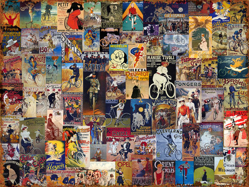 World Bicycle Tour Collage Poster Print - Licensing Studio Art