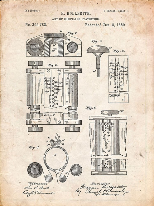PP110-Vintage Parchment Hollerith Machine Patent Poster Poster Print - Cole Borders