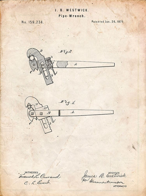 PP987-Vintage Parchment Pipe Wrench Patent Wall Art Poster Poster Print - Cole Borders