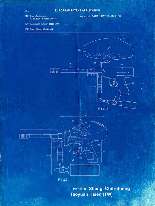 PP982-Faded Blueprint Paintball Gun Patent Art Poster Print - Cole Borders