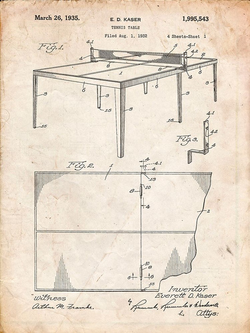 PP92-Vintage Parchment Table Tennis Patent Poster Poster Print - Cole Borders