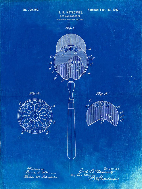PP975-Faded Blueprint Ophthalmoscope Patent Poster Poster Print - Cole Borders