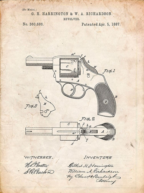 PP633-Vintage Parchment H And R Revolver Pistol Patent Poster Poster Print - Cole Borders