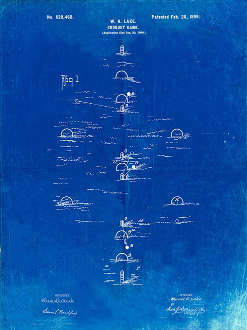 PP631-Faded Blueprint Croquet Game 1899 Patent Poster Poster Print - Cole Borders