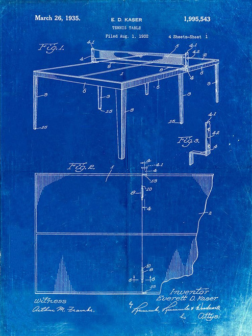PP92-Faded Blueprint Table Tennis Patent Poster Poster Print - Cole Borders