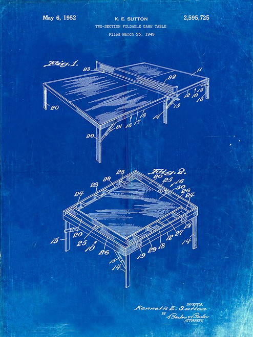 PP629-Faded Blueprint Ping Pong Table Patent Poster Poster Print - Cole Borders