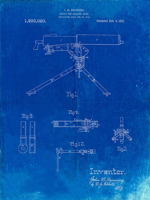 PP964-Faded Blueprint Mount for Machine Gun Patent Poster Poster Print - Cole Borders