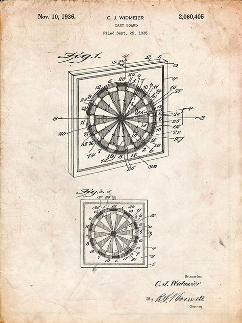 PP625-Vintage Parchment Dart Board 1936 Patent Poster Poster Print - Cole Borders