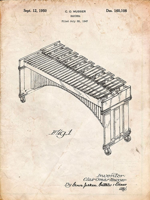 PP967-Vintage Parchment Musser Marimba Patent Poster Poster Print - Cole Borders
