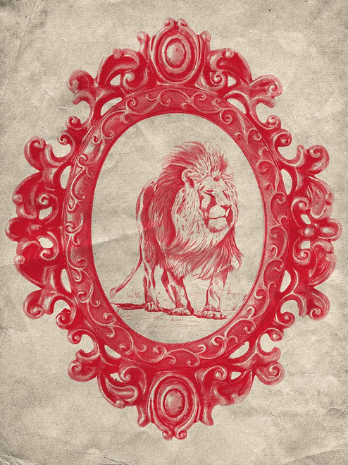 Framed Lion in Crimson Poster Print - Studio SEA