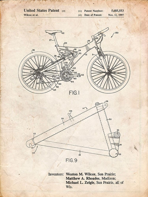 PP965-Vintage Parchment Mountain Bike Patent Art Poster Print - Cole Borders