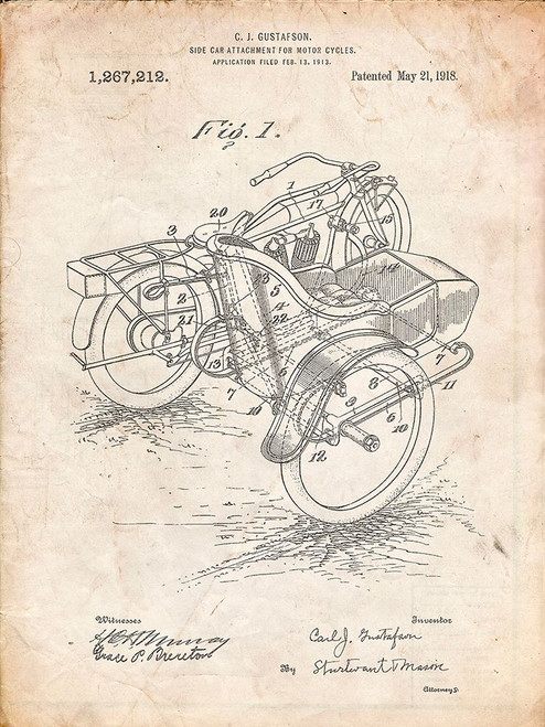 PP963-Vintage Parchment Motorcycle Sidecar 1918 Patent Poster Poster Print - Cole Borders