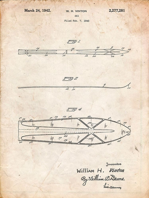 PP955-Vintage Parchment Metal Skis 1940 Patent Poster Poster Print - Cole Borders