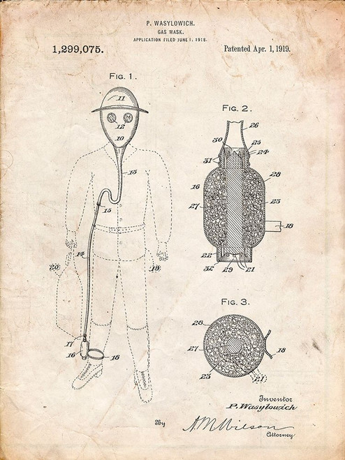 PP607-Vintage Parchment Gas Mask 1918 Patent Poster Poster Print - Cole Borders