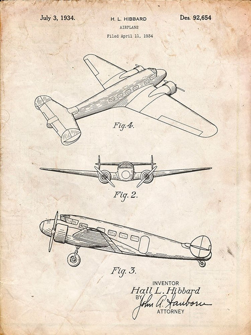PP945-Vintage Parchment Lockheed Electra Airplane Patent Poster Poster Print - Cole Borders