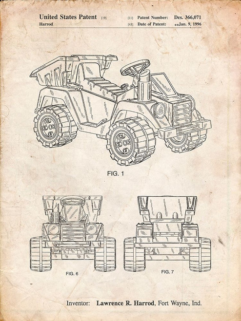 PP951-Vintage Parchment Mattel Kids Dump Truck Patent Poster Poster Print - Cole Borders