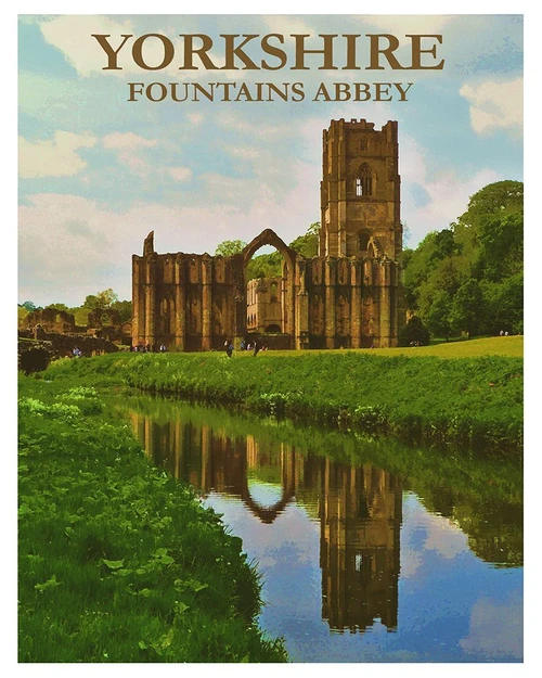 Fountains Abbey Yorkshire Poster Poster Print - Travel Posters Vintage