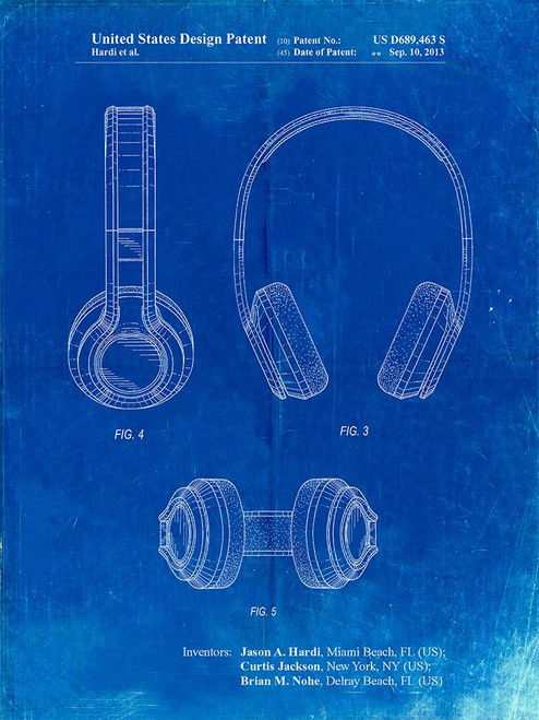 PP596-Faded Blueprint Bluetooth Headphones Patent Poster Poster Print - Cole Borders
