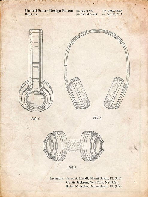 PP596-Vintage Parchment Bluetooth Headphones Patent Poster Poster Print - Cole Borders
