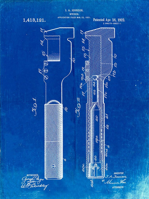 PP594-Faded Blueprint Adjustable Wrench 1922 Patent Poster Poster Print - Cole Borders