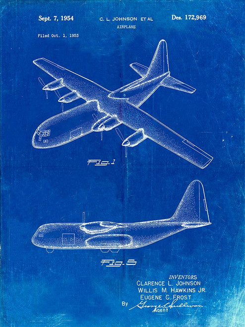 PP943-Faded Blueprint Lockheed C-130 Hercules Airplane Patent Poster Poster Print - Cole Borders