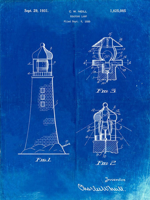 PP941-Faded Blueprint Lighthouse Patent Poster Poster Print - Cole Borders