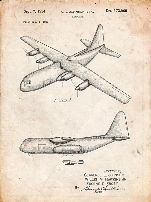 PP943-Vintage Parchment Lockheed C-130 Hercules Airplane Patent Poster Poster Print - Cole Borders