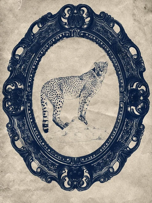 Framed Cheetah in Navy Poster Print - Studio SEA