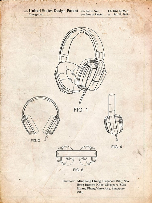 PP550-Vintage Parchment Headphones Patent Poster Poster Print - Cole Borders
