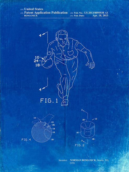 PP549-Faded Blueprint Bowling Ball Patent Poster Poster Print - Cole Borders