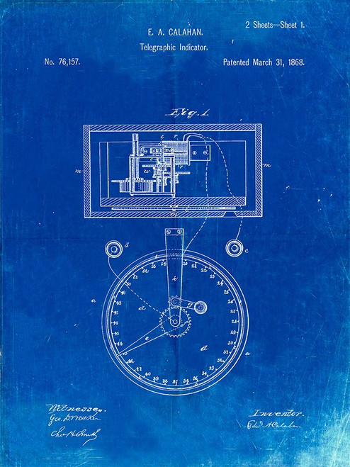 PP546-Faded Blueprint Stock Telegraphic Ticker 1868 Patent Poster Poster Print - Cole Borders