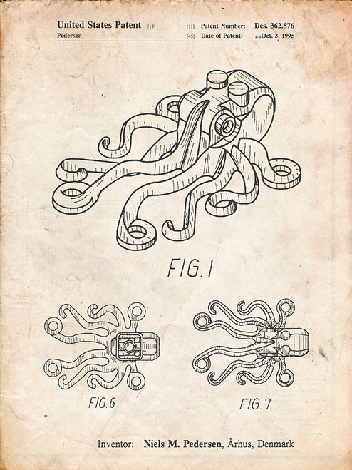 PP932-Vintage Parchment Lego Octopus Patent Poster Poster Print - Cole Borders