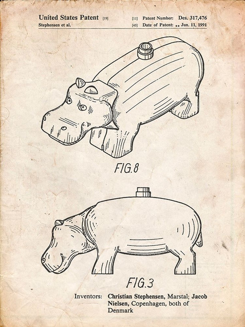 PP930-Vintage Parchment Lego Hippopotamus Patent Poster Poster Print - Cole Borders