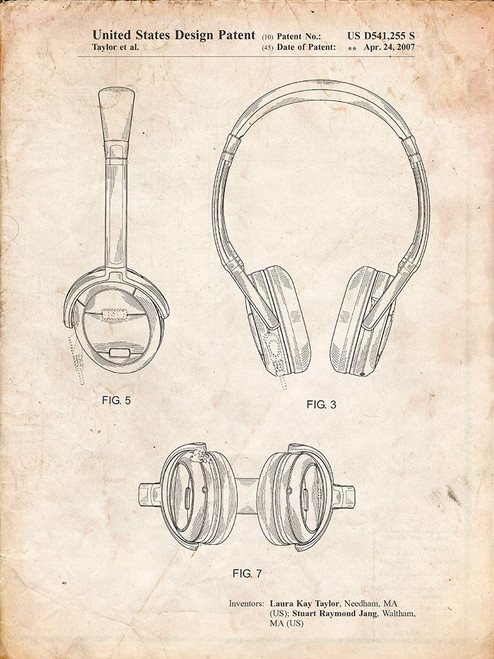 PP543-Vintage Parchment Noise Canceling Headphones Patent Poster Poster Print - Cole Borders