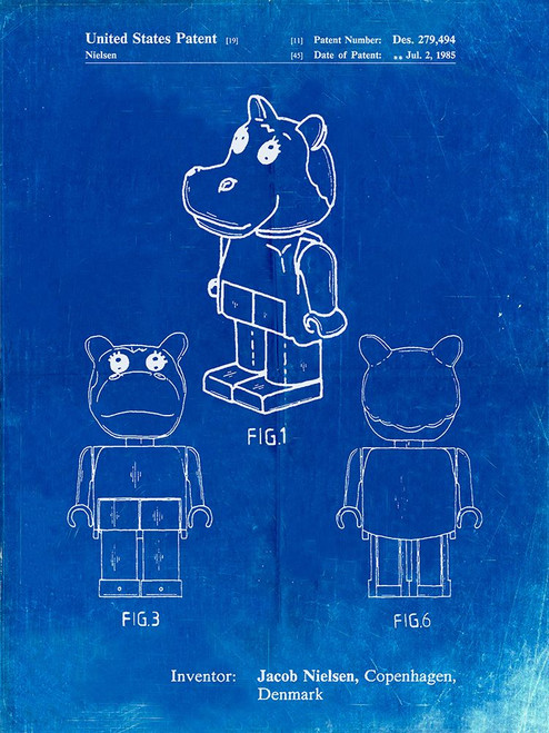PP931-Faded Blueprint Lego Hippopotamus Poster Poster Print - Cole Borders