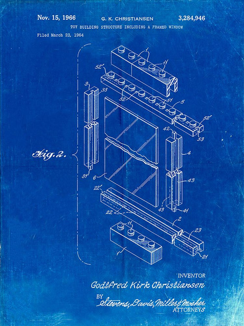 PP927-Faded Blueprint Lego Framed Window Building Kit Patent Poster Poster Print - Cole Borders
