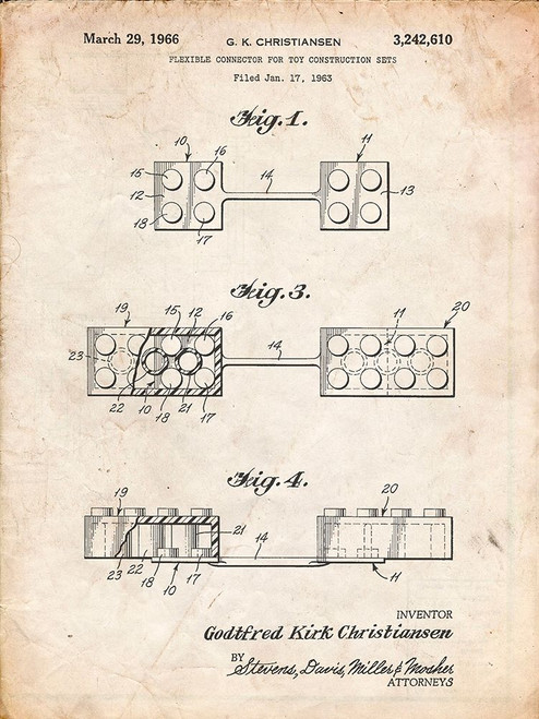 PP926-Vintage Parchment Lego Flexible Connector Patent Poster Poster Print - Cole Borders