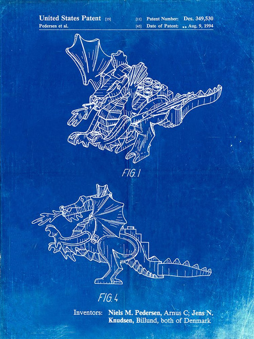 PP925-Faded Blueprint Lego Dragon Patent Poster Poster Print - Cole Borders