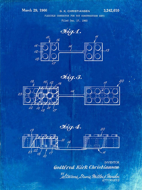 PP926-Faded Blueprint Lego Flexible Connector Patent Poster Poster Print - Cole Borders